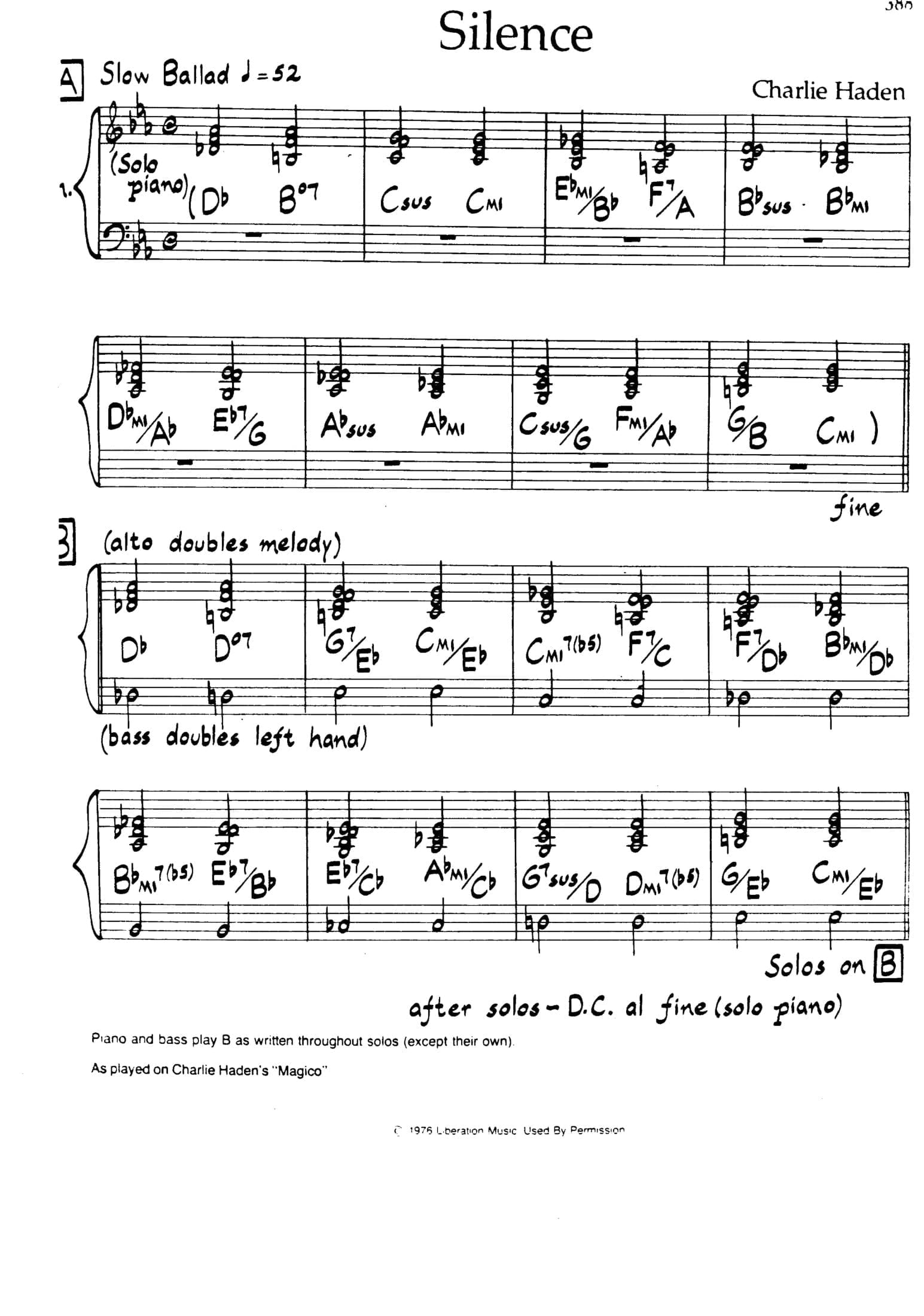 sheet music score download partitura Charlie Haden partition spartiti