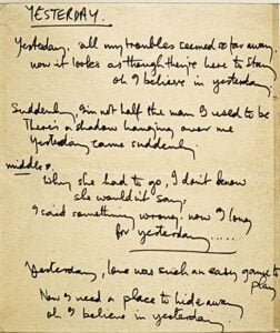 the beatles yesterday handwritten lyrics