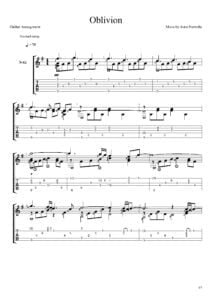 free scores Astor Piazzolla - Oblivion (Guitar arrangement with Tablature) Sheet Music