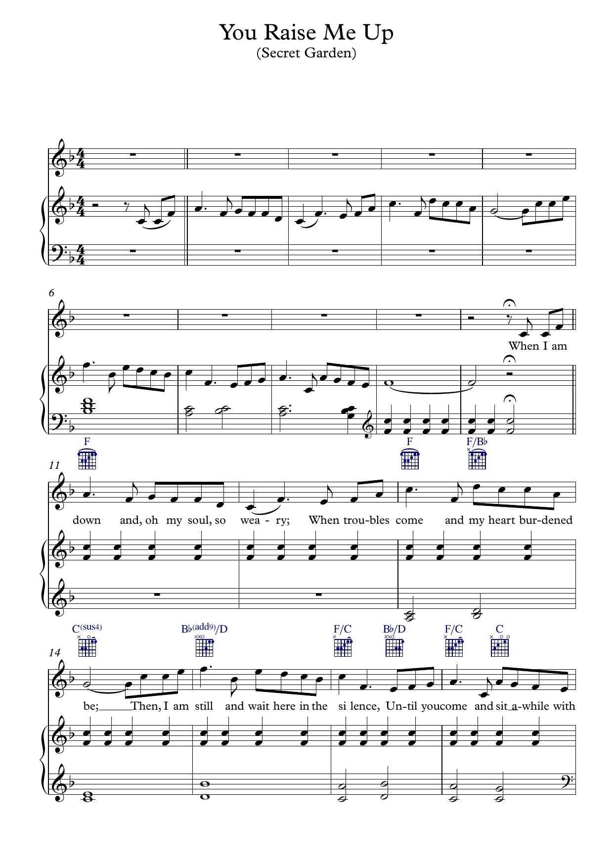 You Raise Me Up Rolf Lovland Seret Garden Piano Solo sheet music